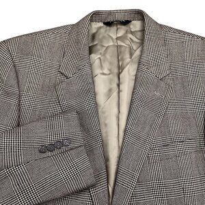 Jos A Bank Blazer Men 46L Black Tan Prince Edward Plaid Signature Silk Camelhair